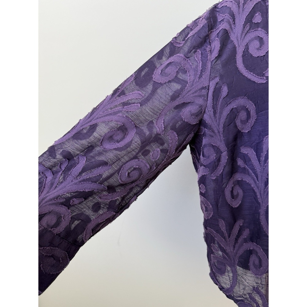 Coldwater Creek Women's XL (18) Purple Sheer Embroidered Button-up Blouse Plus - Picture 5 of 14